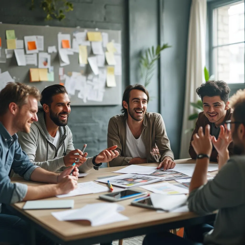 Notre équipe en discussion stratégique lors d'une session de brainstorming